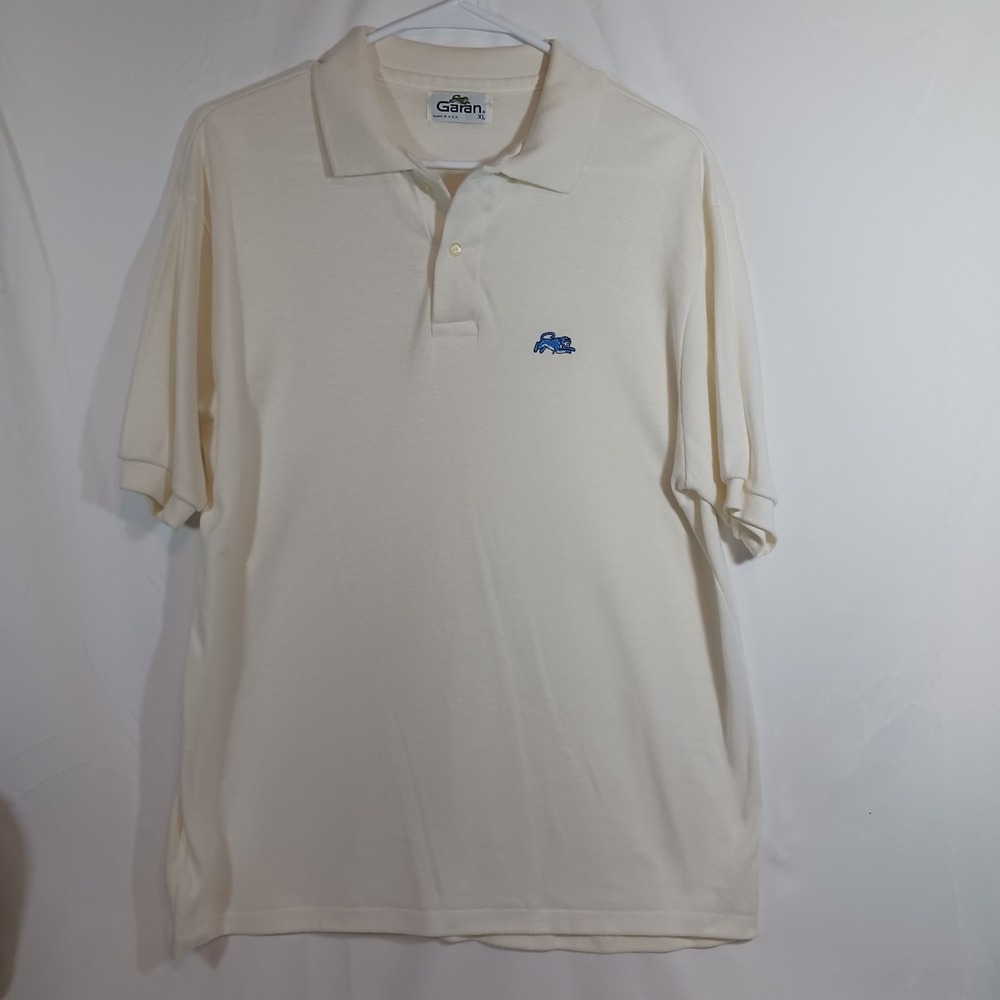 Garan Polo Shirt Mens XL Cream Excellent Vintage Made in USA Animal Logo
